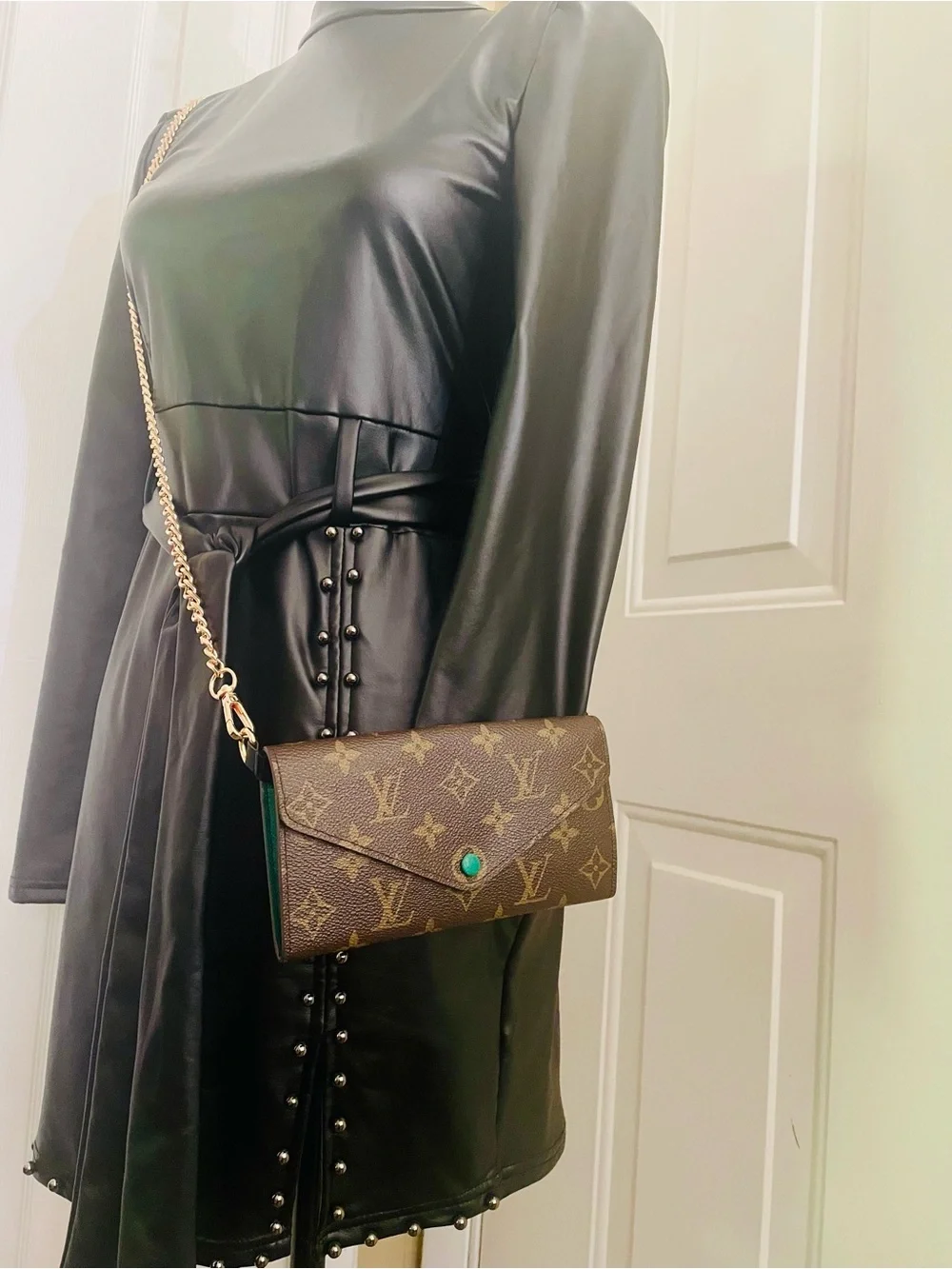 Louis Vuitton Monogram Wallet On a chain with green Snap